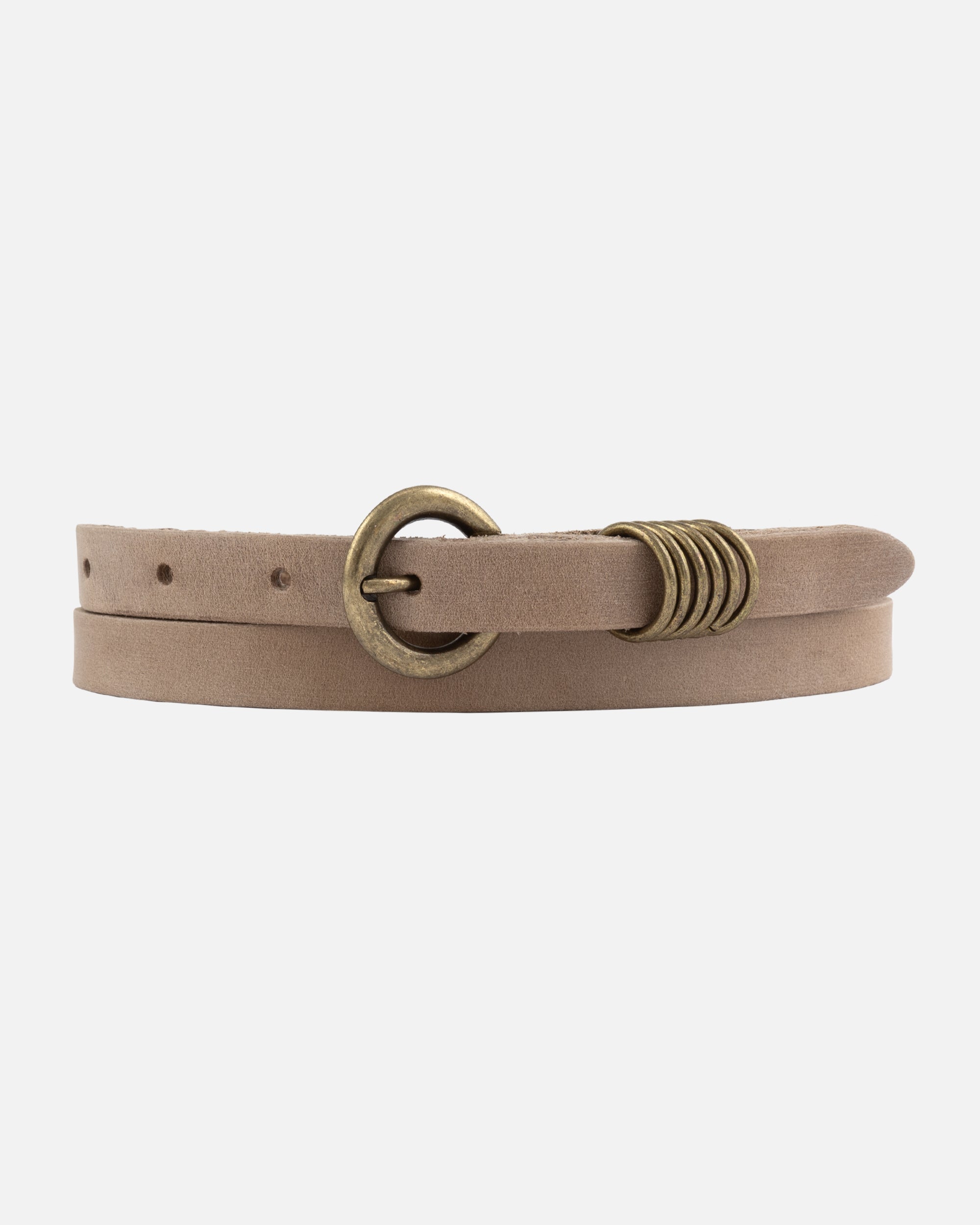 Skinny Leather Belt with Gold Buckle Keeper Details  display picture 3