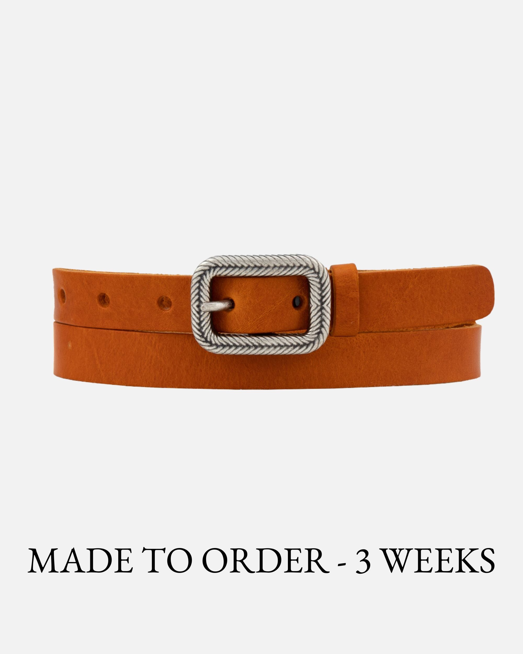 Vintage Skinny Leather Belt with Silver Buckle - AMSHRTG