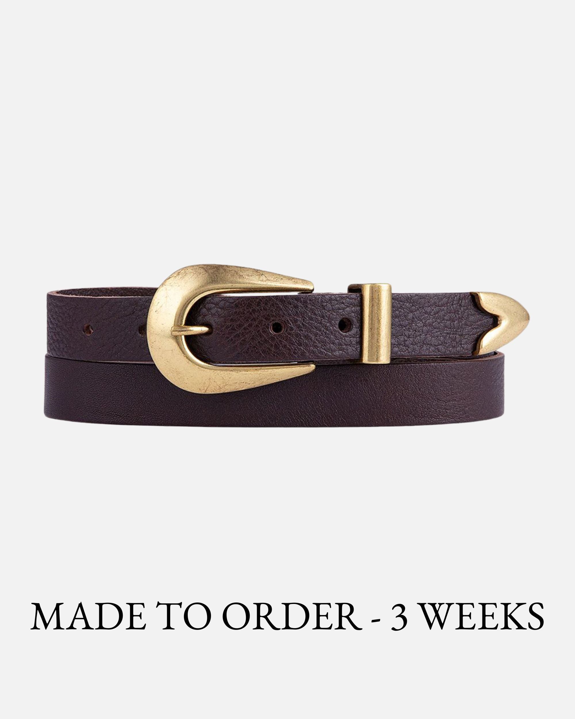 Skinny Western Leather Belt with Gold Buckle - AMSHRTG  display picture 1
