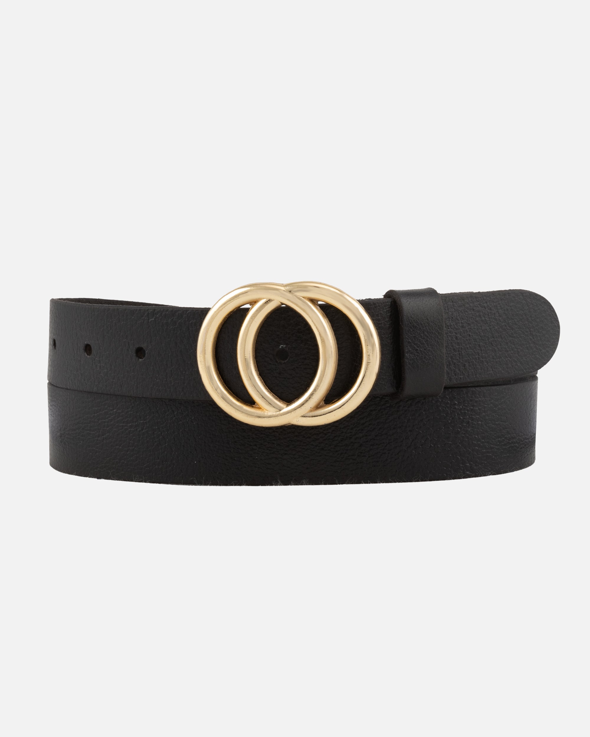 Caia Double Ring Leather Belt with Gold Buckle for Women