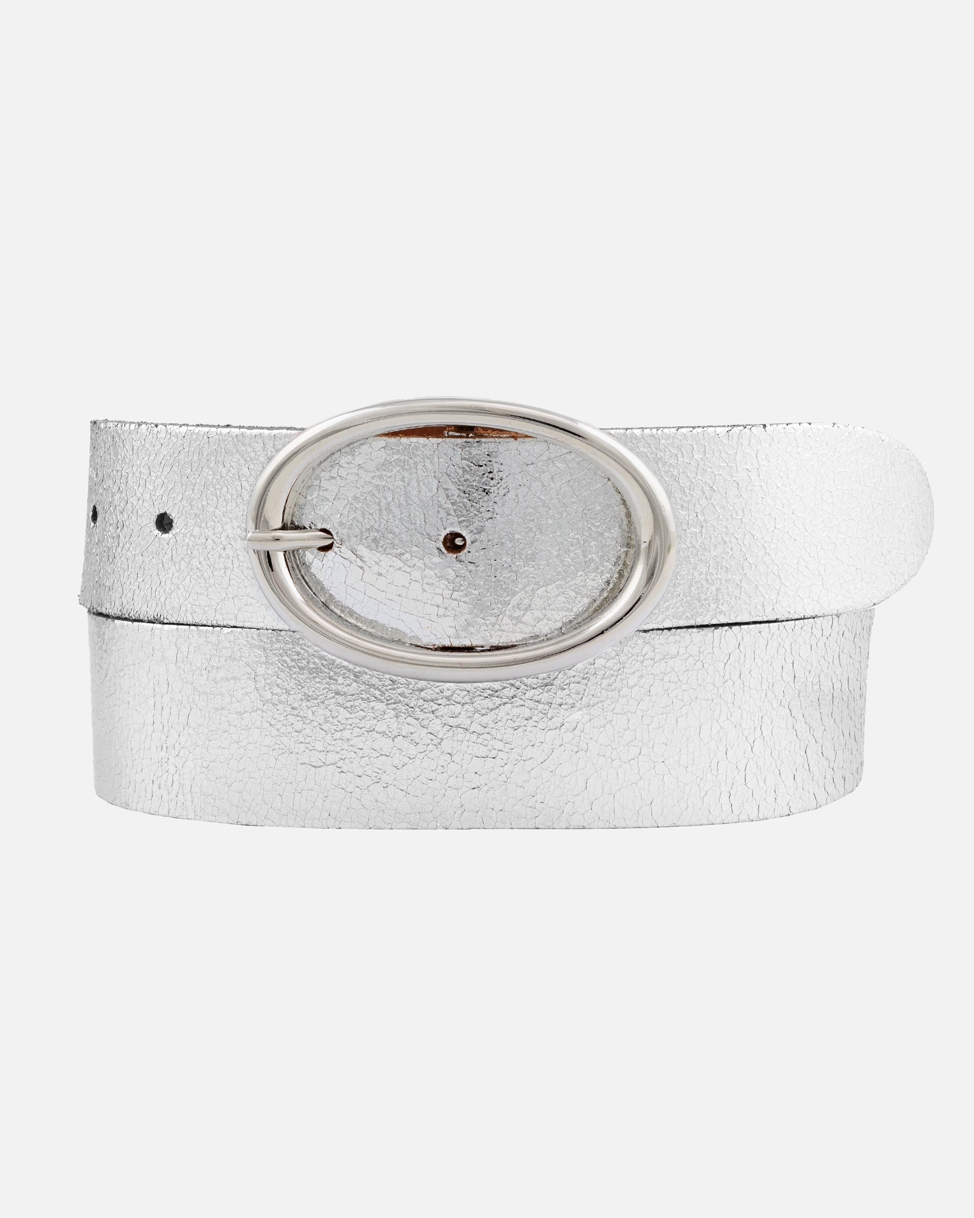 Chi | Metallic Leather Belt with Sleek Oval Buckle  display picture 2