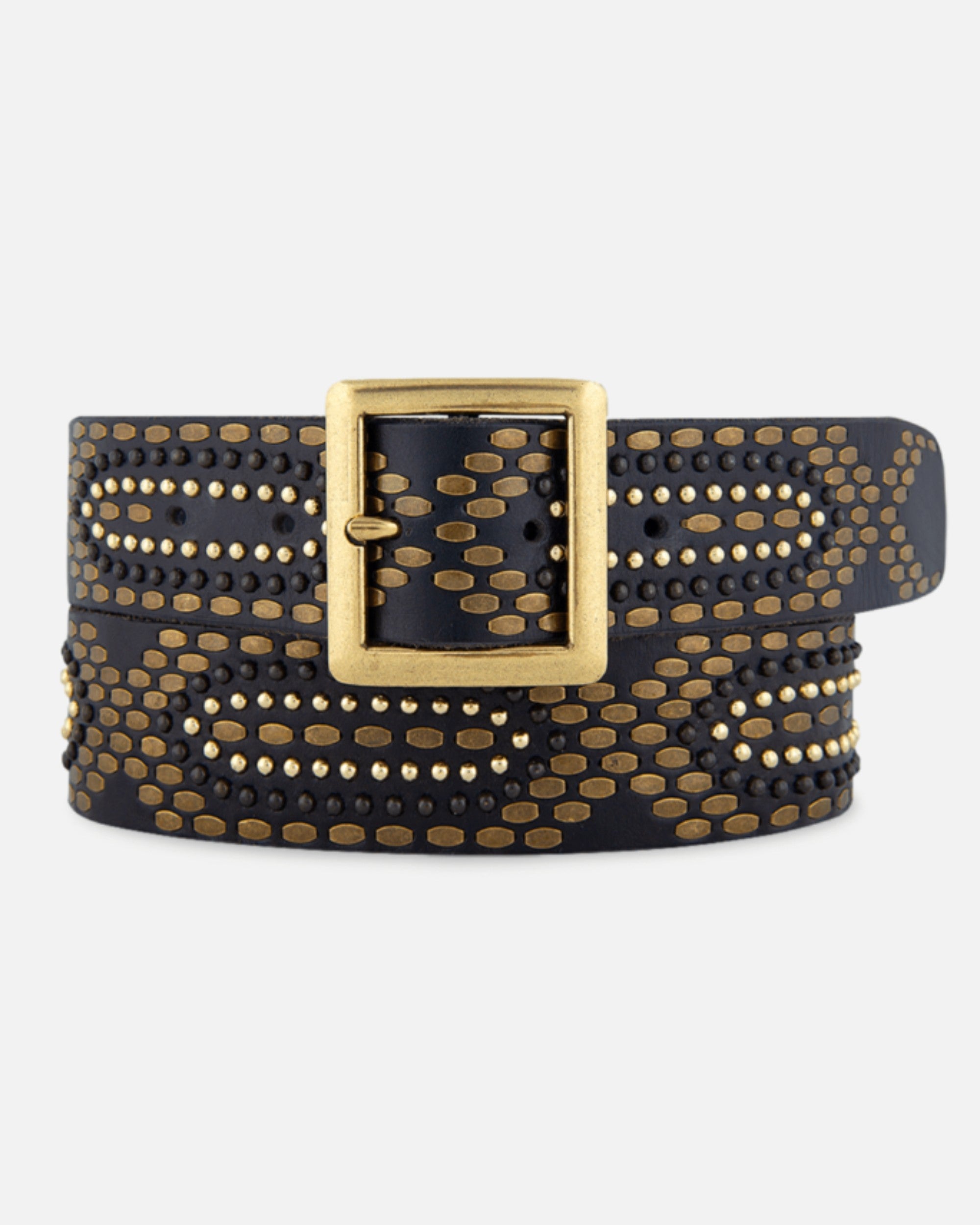 Daya | Studded Leather Belt with Square Buckle - Black / XS-75