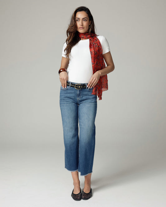Mid-Blue Staight-Leg Cropped Mid-Rise Jeans | The Nancy