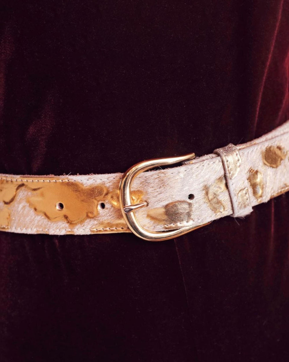 Leather Belt with Vintage Gold Round Buckle - AMSHRTG – Amsterdam Heritage