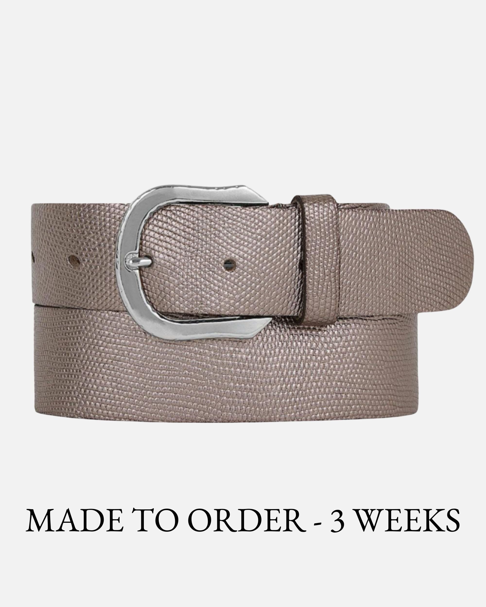 Women's Textured Metallic Leather Belt - AMSHRTG – AMSTERDAM