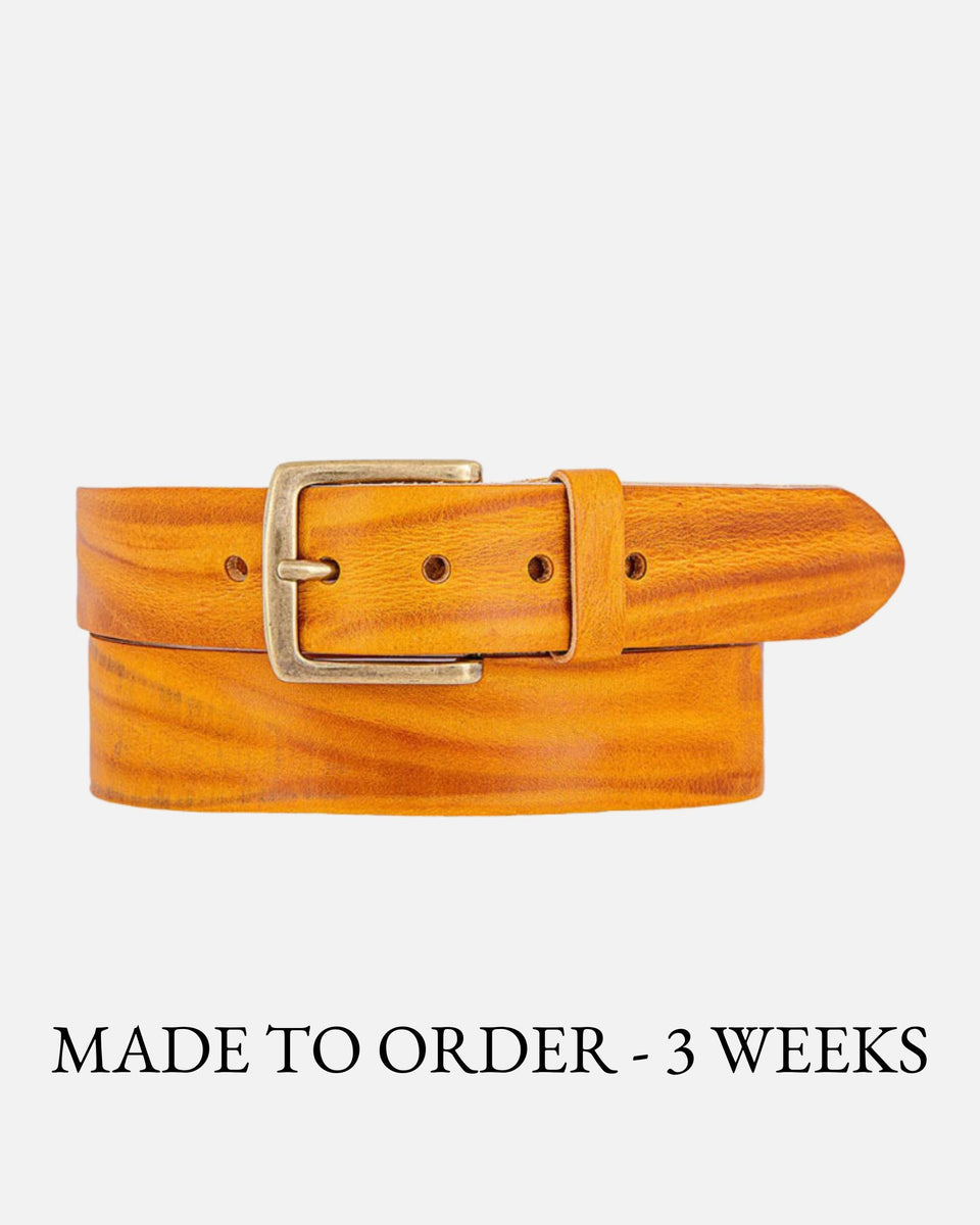 Leather Belt with Vintage Gold Round Buckle - AMSHRTG – Amsterdam Heritage