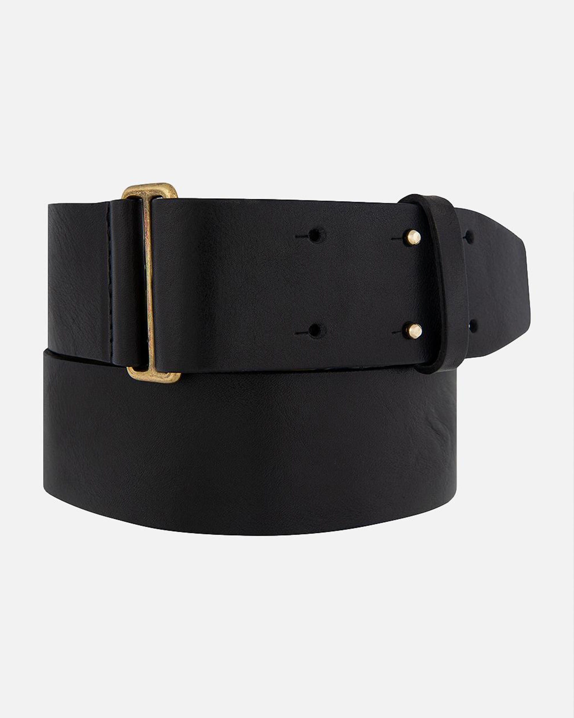 Vera | Wide Leather Waist Belt | Double Prong Closure - Black / XS-75