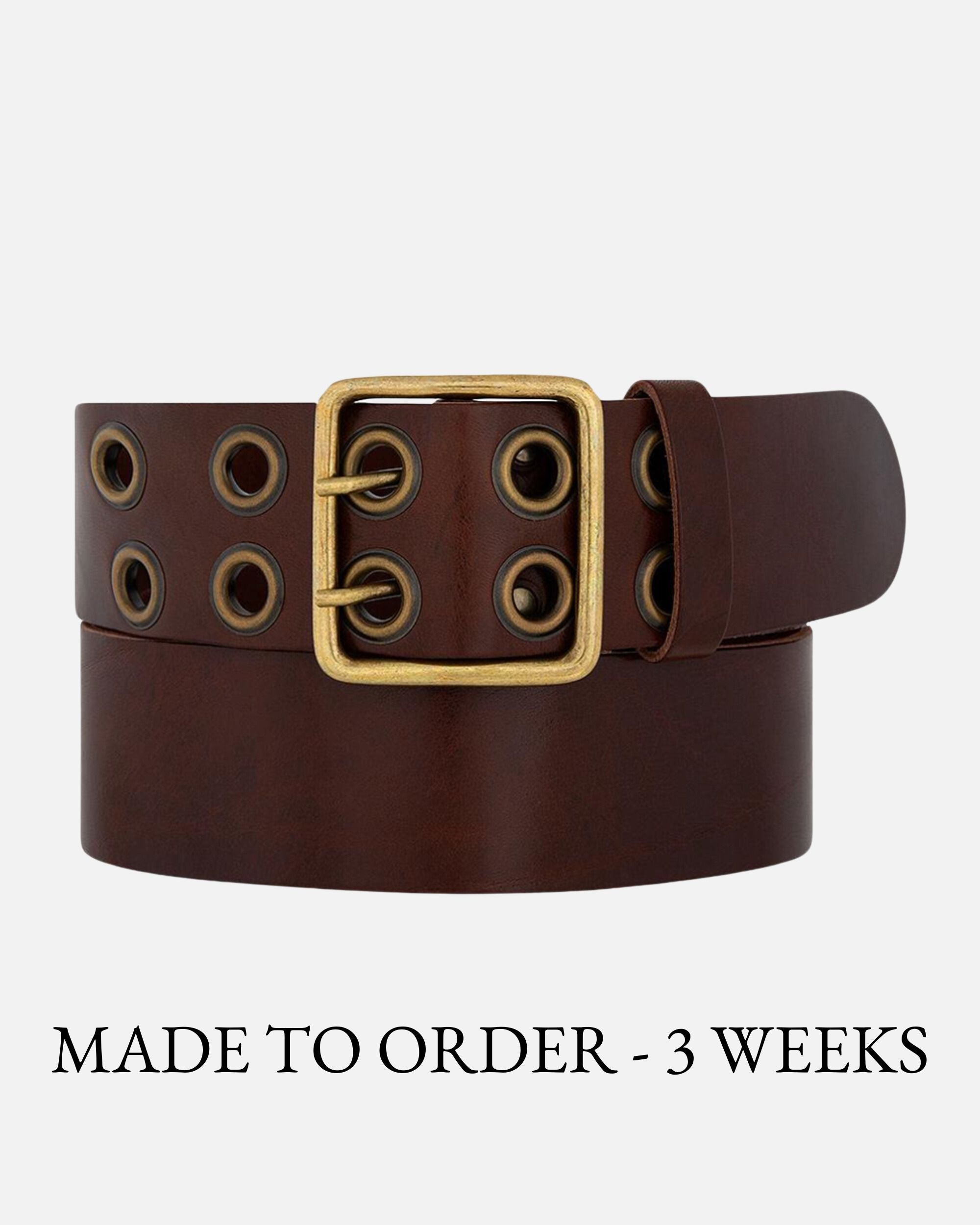 PREORDER Sofie | Grommet Studded Leather Waist Belt with Square Buckle -  Brown / XS-75