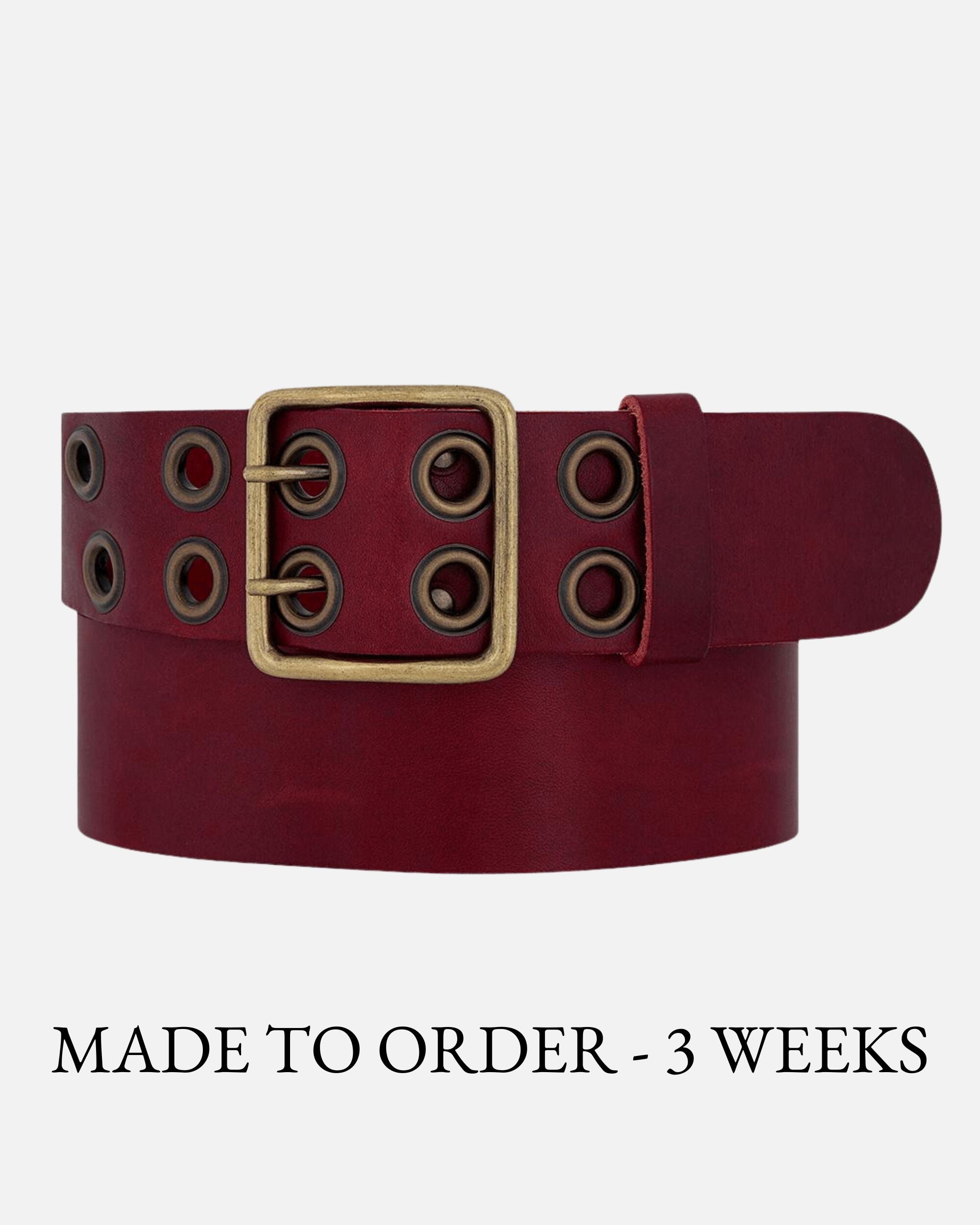 PREORDER Sofie | Grommet Studded Leather Waist Belt with Square Buckle -  Wine / XS-75