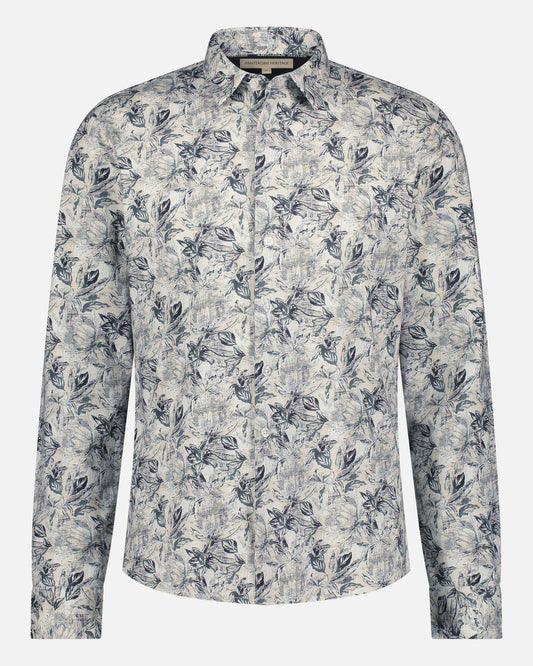 Gifford | Leaf Printed Grey Men's Casual Jersey Shirt
