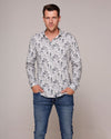 Gifford | Leaf Printed Grey Men's Casual Jersey Shirt