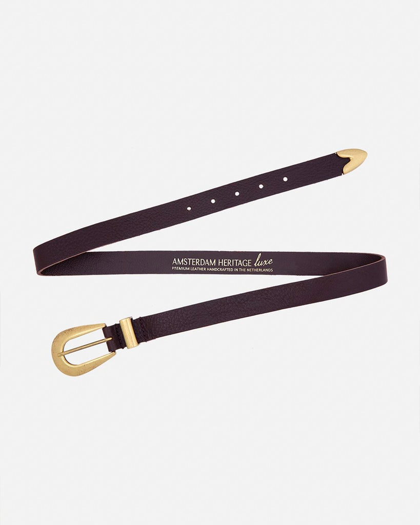 Leather Belt with Vintage Gold Round Buckle - AMSHRTG – Amsterdam