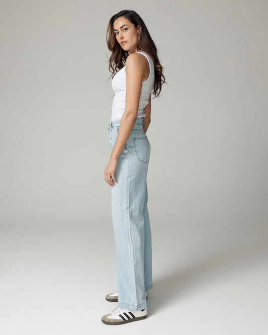Bleached Blue Wide-Leg High-Rise Jeans | The Diba