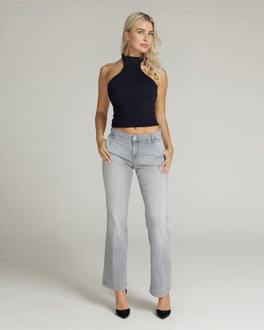 Grey Flare Mid-Rise Jeans | The Luna