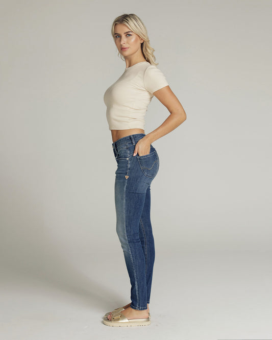 Mid-Blue Vintage-Effect Skinny Mid-Rise Jeans | The Manuela