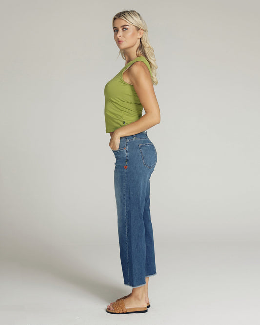 Mid-Blue Staight-Leg Cropped Mid-Rise Jeans | The Nancy