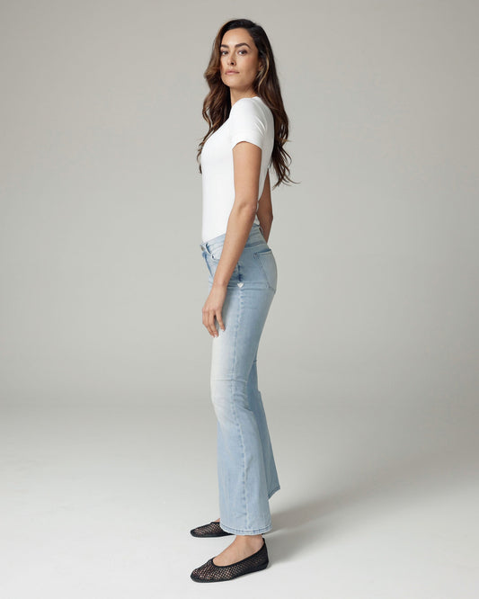 Bleached Blue Flare High-Rise Jeans | The Belly
