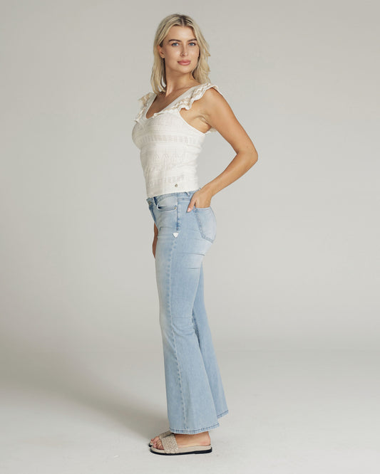 Bleached Blue Flare High-Rise Jeans | The Belly