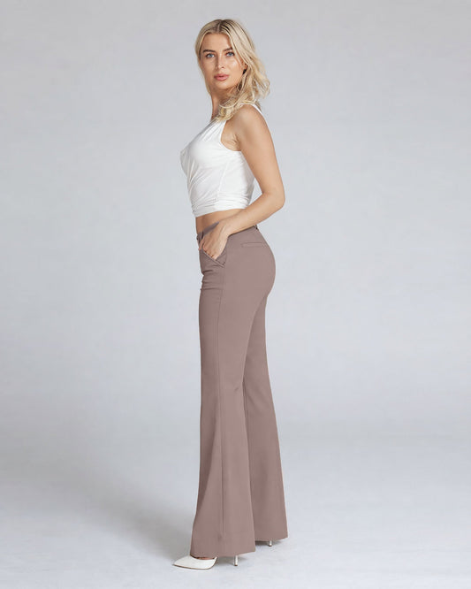 Light Hazelnut Wide-Leg High-Rise Pants | The Atena