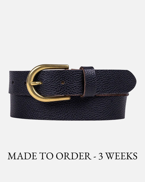 MADE TO ORDER Ila | Pebbled Italian Leather Belt with Antique