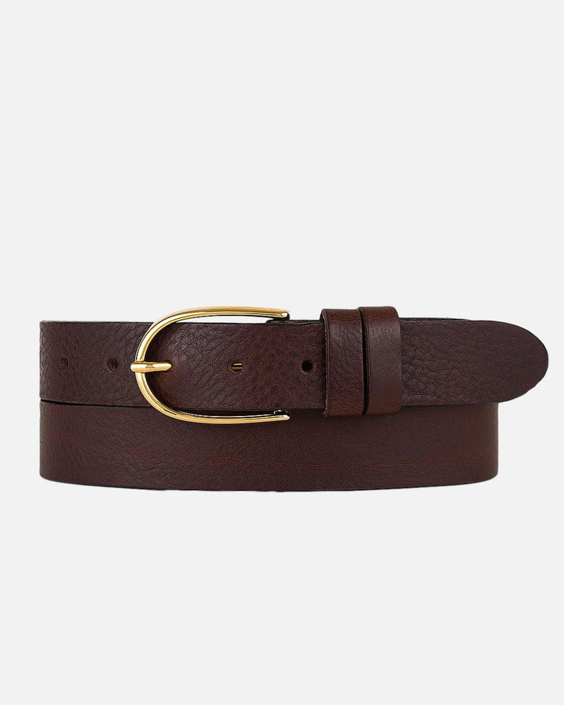 Women's Classic Leather Belt with Gold Buckle - AMSHRTG