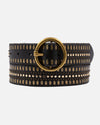 Soraya | Studded Leather Belt with Gold Round Buckle