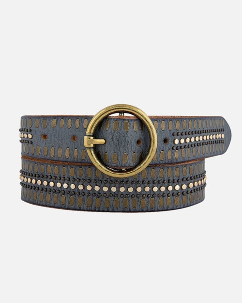 SKY gold studded leather belt Medium Leather Metal Studded Belt 1 3/4 main image 3
