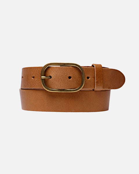 Women's Classic Leather Belt with Gold Buckle - AMSHRTG