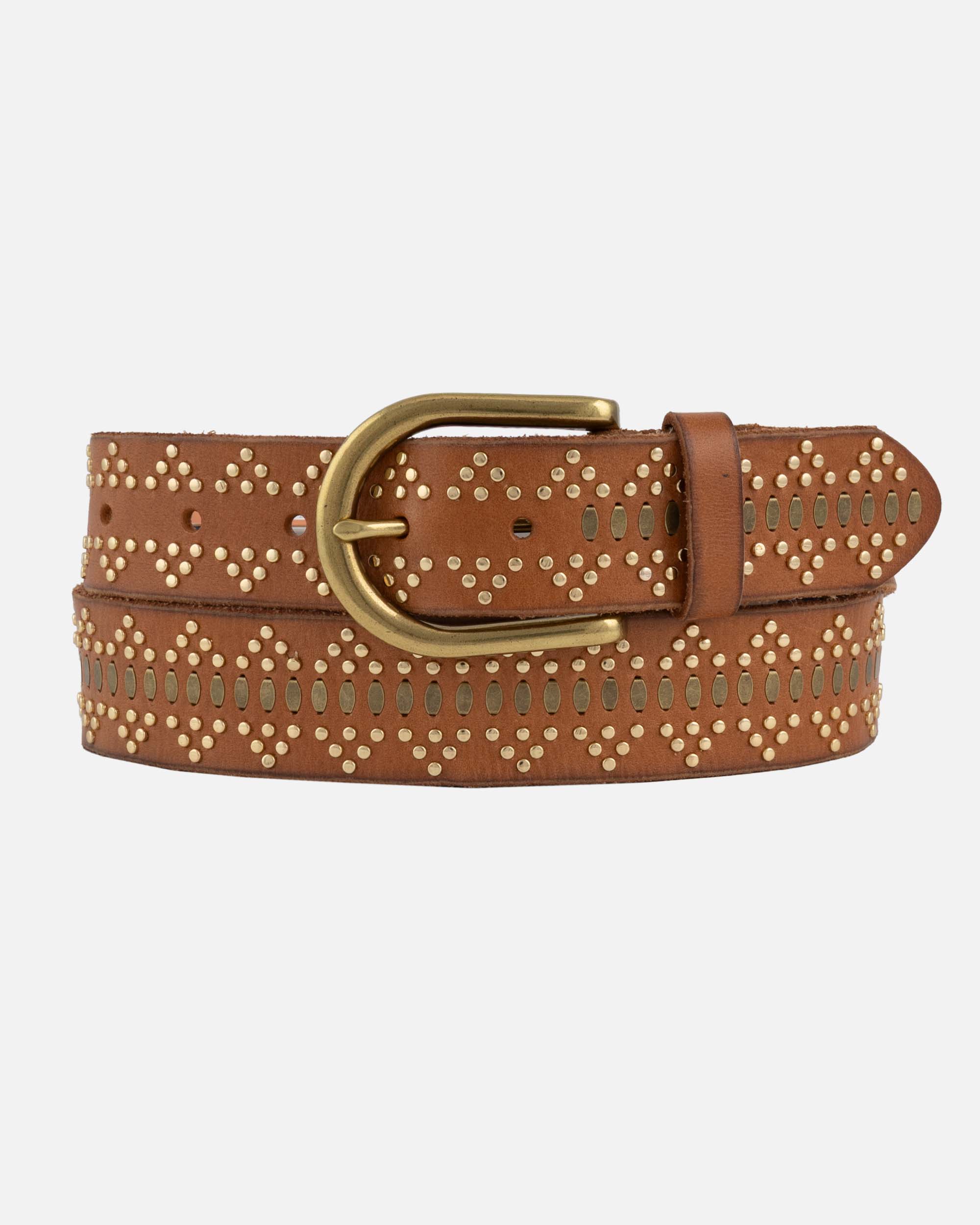NEW AMSTERDAM HERITAGE women\'s elora leather studded belt in cognac 35085-elora-100-black-leather-  main image 2