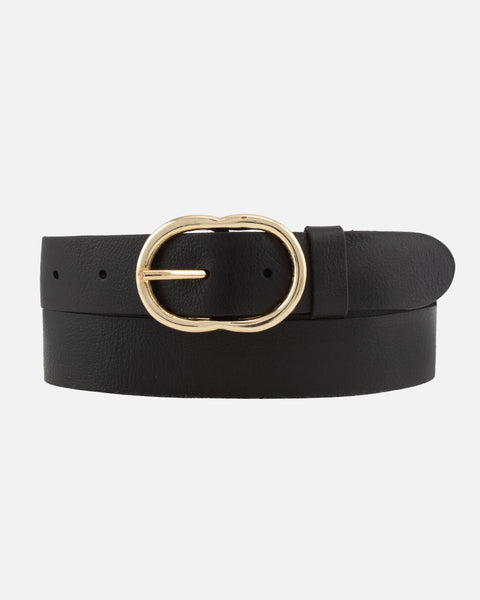 Elise | Classic Leather Belt with Gold Oval Buckle for Women