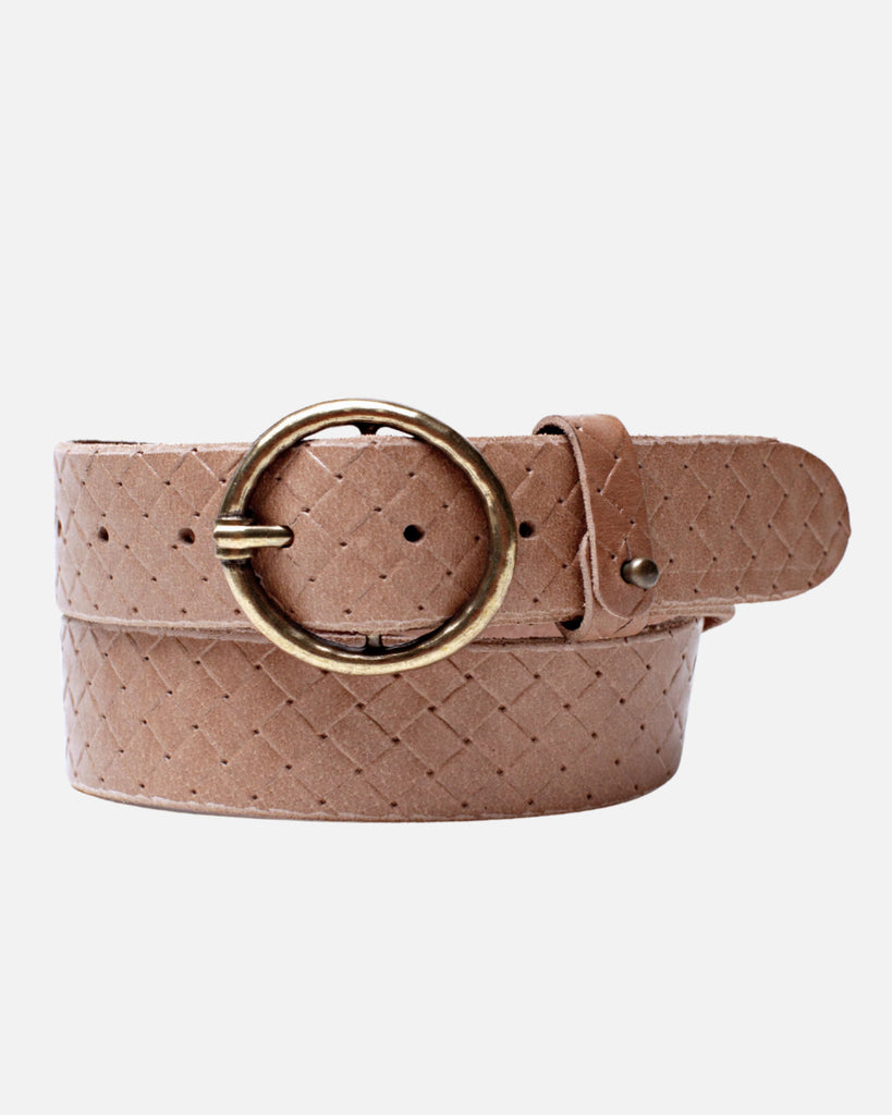 Women's Embossed Leather Belt with Circle Buckle - AMSHRTG – Amsterdam  Heritage