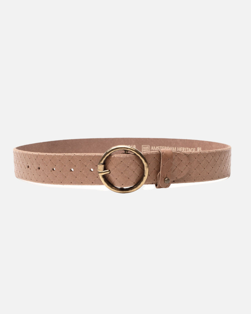 Leather belt with round buckle - Sand