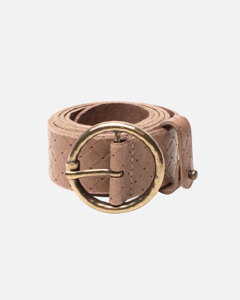 Leather Belt with Vintage Gold Round Buckle - AMSHRTG – Amsterdam