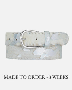 MADE TO ORDER Dakota | Silver Metallic Calf Hair Leather Belt
