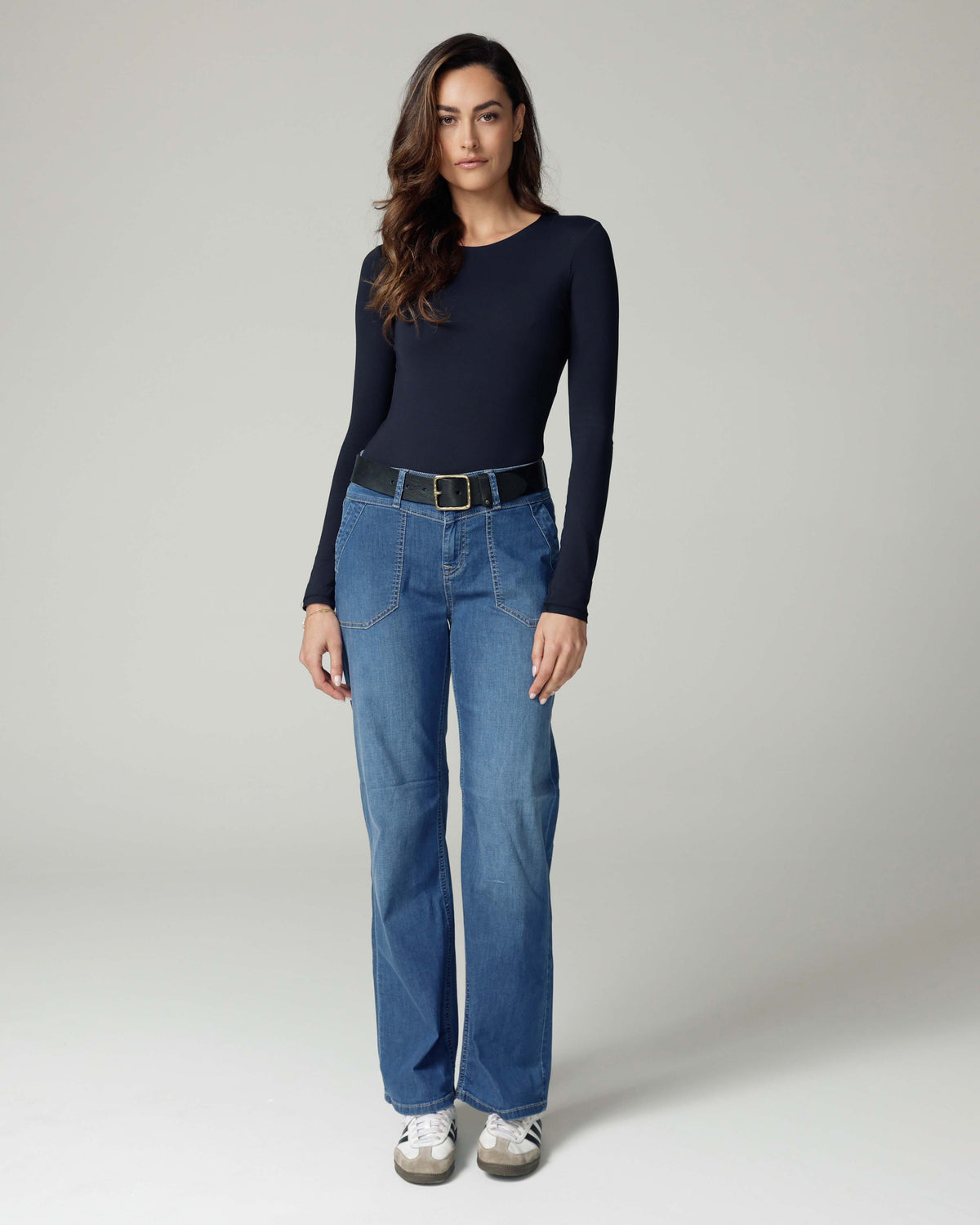 Mid-Blue Wide-Leg High-Rise Jeans | The Cherry