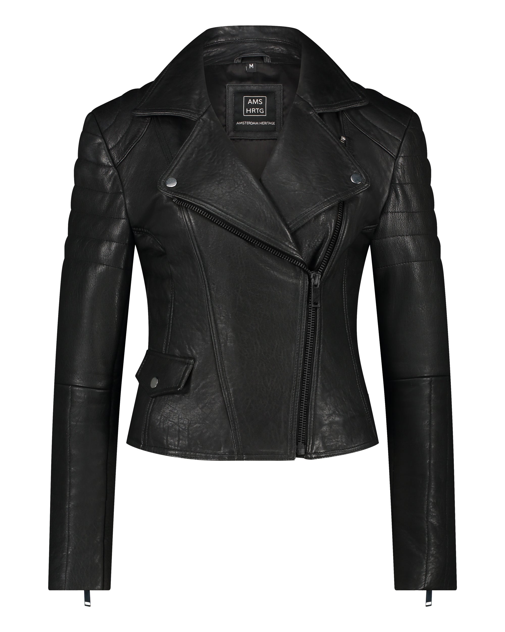 Women's Leather Biker Jacket Munroe Premium Lambskin Handcrafted Soft Moto Slim-Fit Timeless Cognac Amsterdam Heritage M