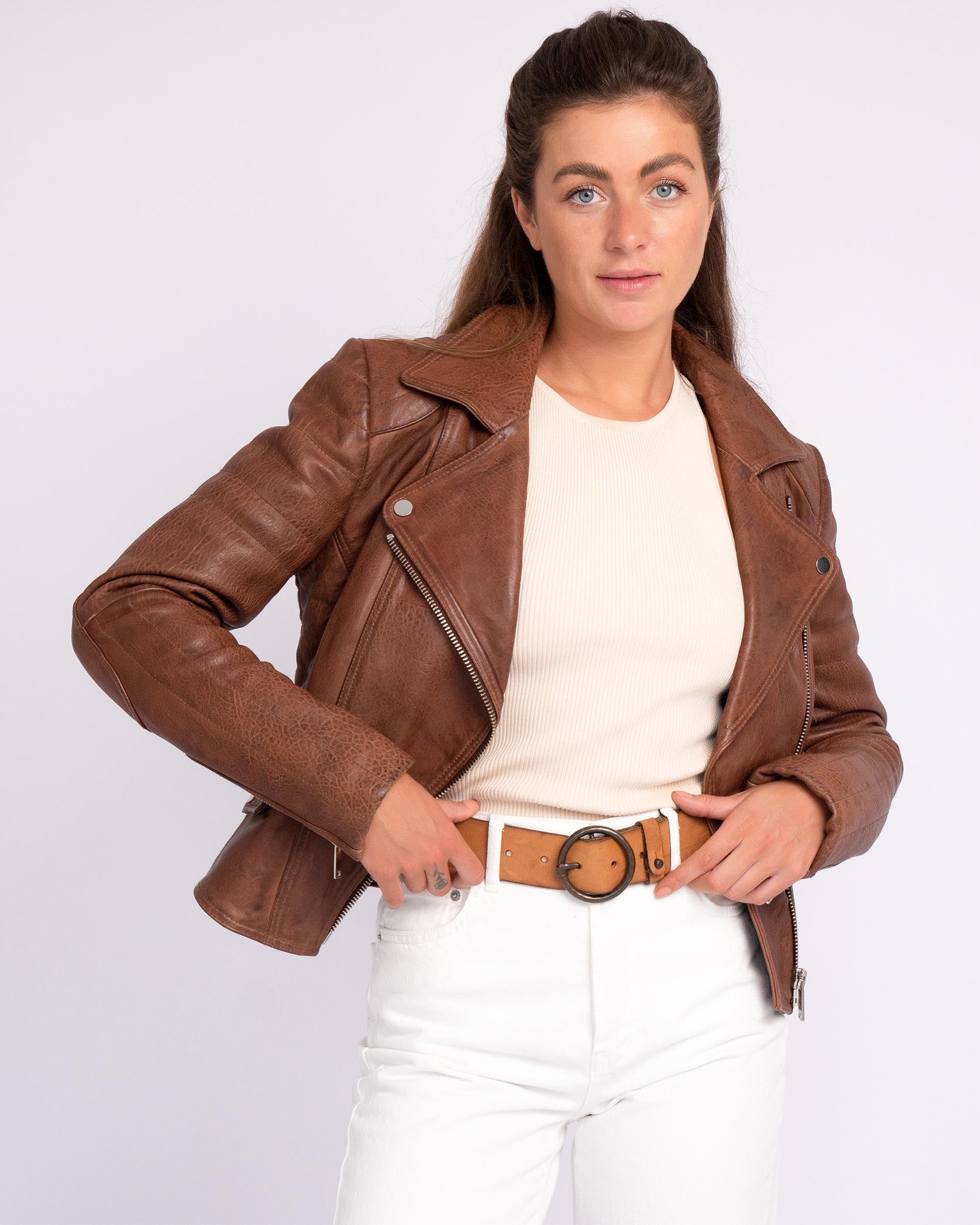 Ladies Brown Suede Biker Jacket- Stylish Genuine Leather Gift for