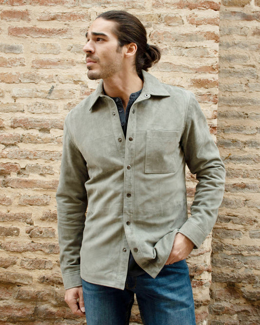 Charles | Grey Classic Leather Shirt Jacket