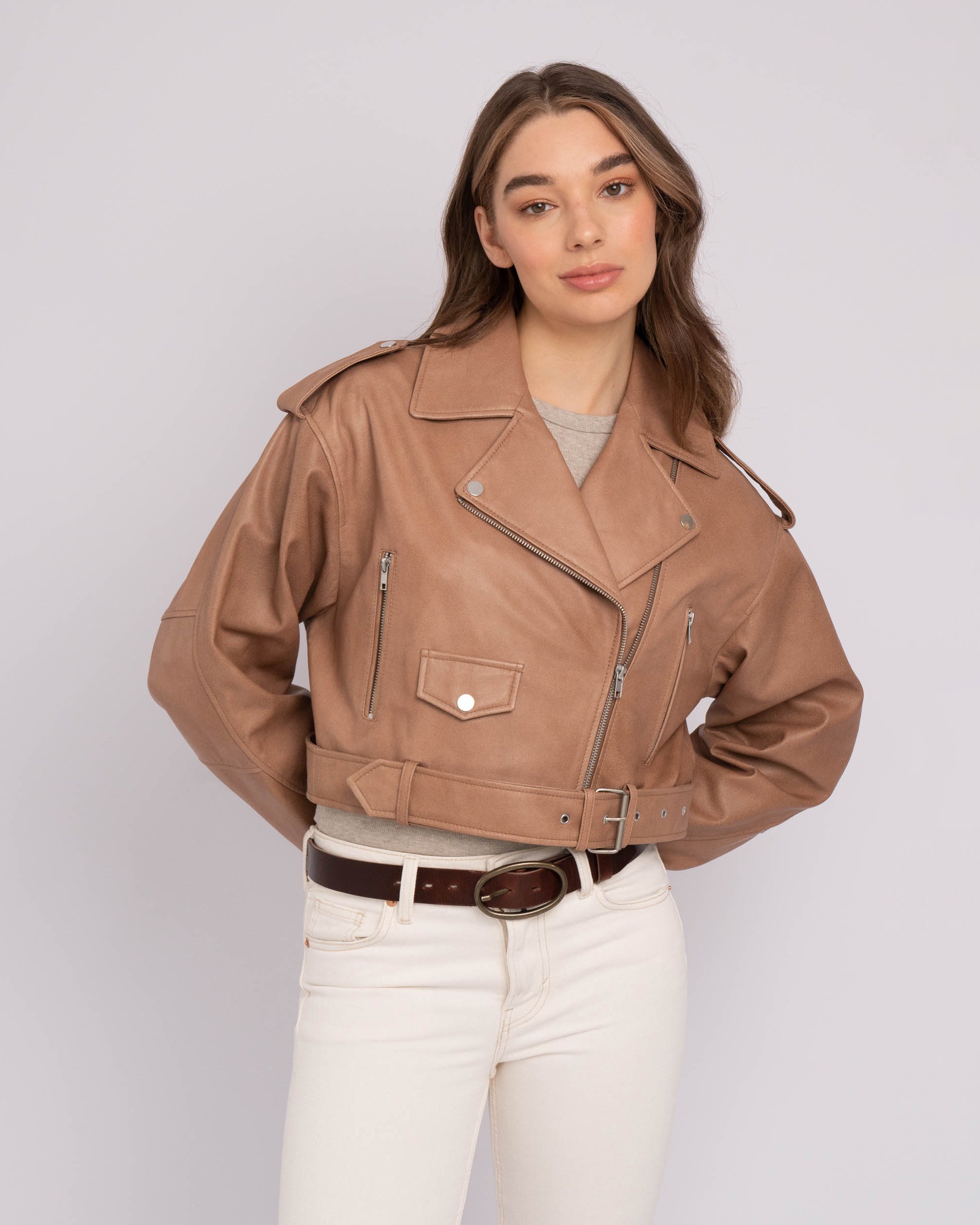 Camel moto jacket women's best sale