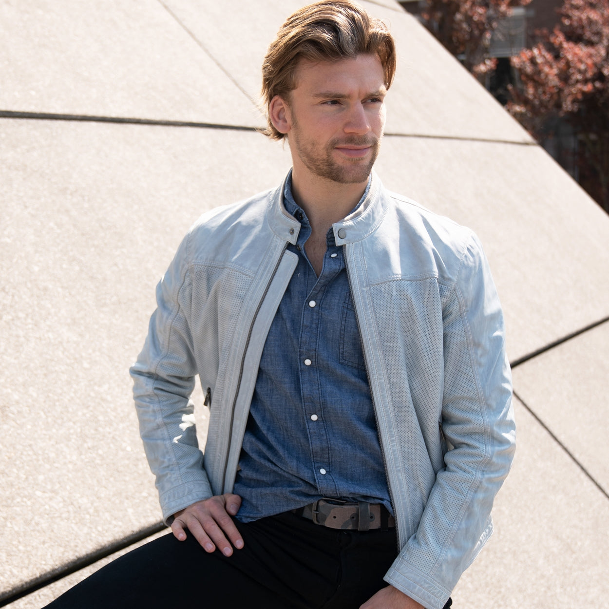 Men's Collarless Real Leather Jacket AMSHRTG – AMSTERDAM HERITAGE