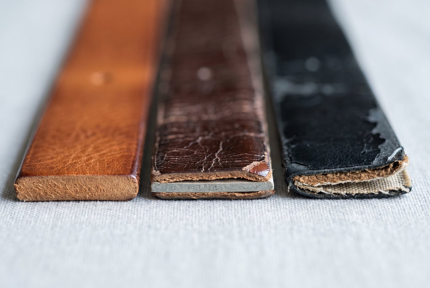Three different belt straps shown in cross-section